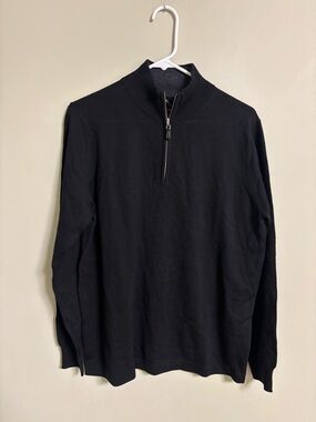 Pronto Uomo Extra Fine Merino Wool 1/4 Zip Sweater Black Mens Size Medium New